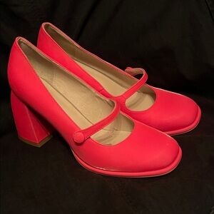 Ladies Pink Mary Jane Block Heel Pumps